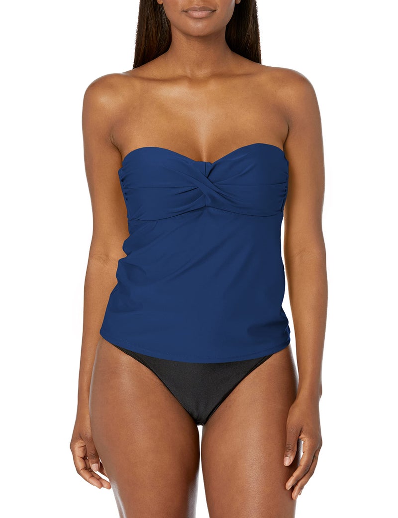 Catalina Women's Twist Front Bandeau Tankini Swimsuit, Navy, Medium - Image 1